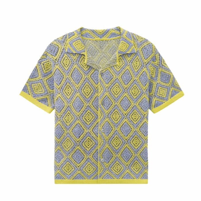 Summer knit sweaters summer weight sweaters waffle linen crochet polo T-shirt mens Sweaters factory Ainear-clothing
