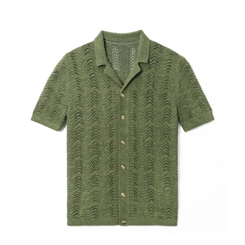 cotton polo T-shirt cardigan open work graphic