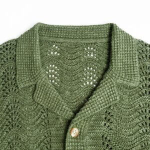 cotton polo T-shirt cardigan open work graphic