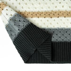 cotton polo T-shirt cardigan open work weave striped