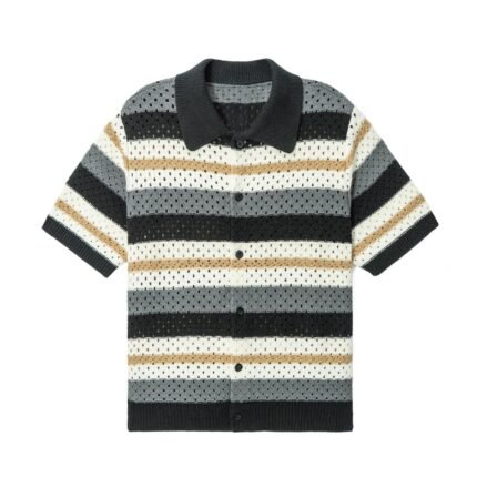 mens Sweaters private label mens summer sweaters short sleeve summer sweaters cotton striped Hollow sweater polo T-shirt cardigan Ainear-clothing