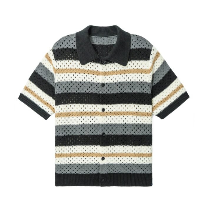 mens Sweaters private label mens summer sweaters short sleeve summer sweaters cotton striped Hollow sweater polo T-shirt cardigan Ainear-clothing