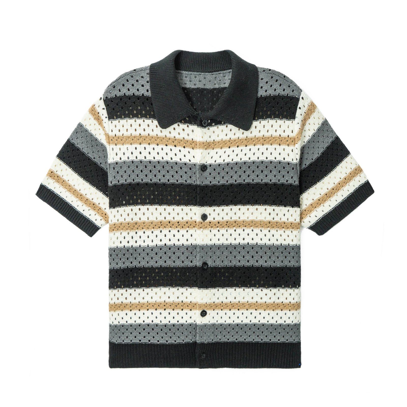 mens Sweaters private label mens summer sweaters short sleeve summer sweaters cotton striped Hollow sweater polo T-shirt cardigan Ainear-clothing