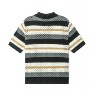 cotton polo T-shirt cardigan open work weave striped