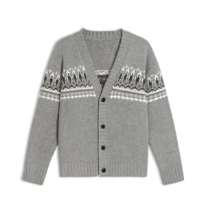 wool cardigan deep v neck fair isle
