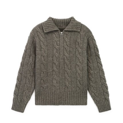 wool  pullover cable polo neck zip
