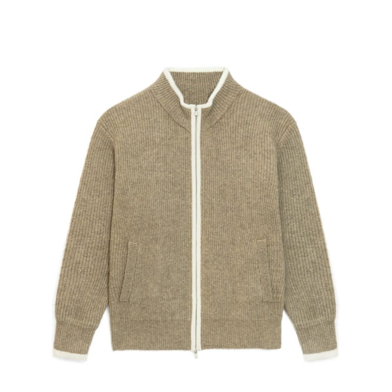 wool cardigan full zip ribbed
