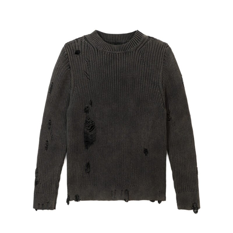 cotton pullover ripped ribbed