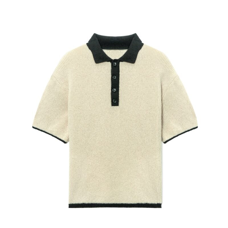 viscose polo T-shirt crochet weave