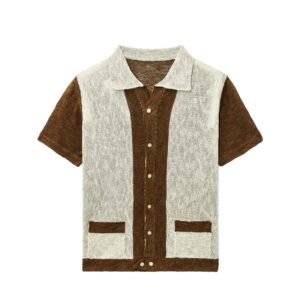 linen T-shirt cardigan breasted pocket