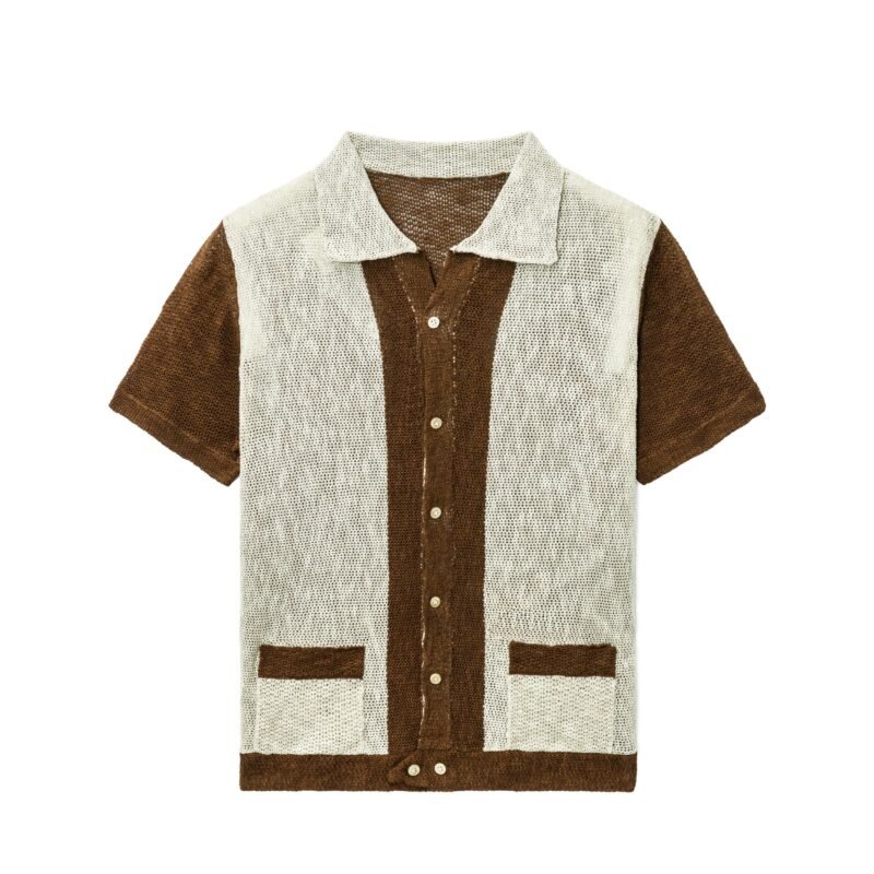 linen T-shirt cardigan breasted pocket