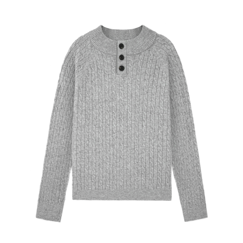 wool pullover cable button