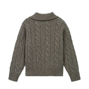 wool pullover cable polo neck zip