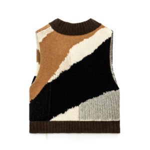 wool Vest patchwork v neck