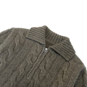 wool pullover cable polo neck zip