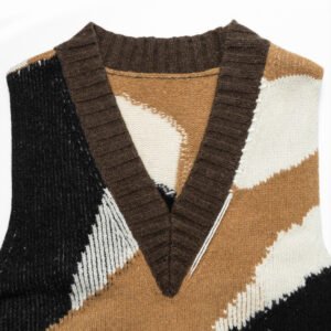 wool Vest patchwork v neck