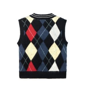 mohair vest v neck waffle print graphic