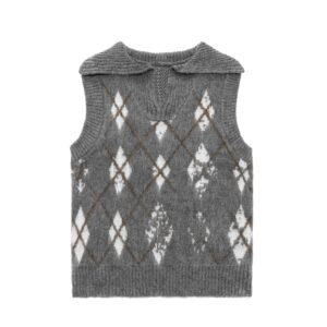sleeveless sweaters for men v neck waffle graphic 100 wool mens Sweaters supplier Ainear-clothing