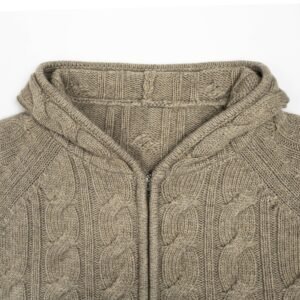 wool cardigan hooded full zip cable jacquard graphic
