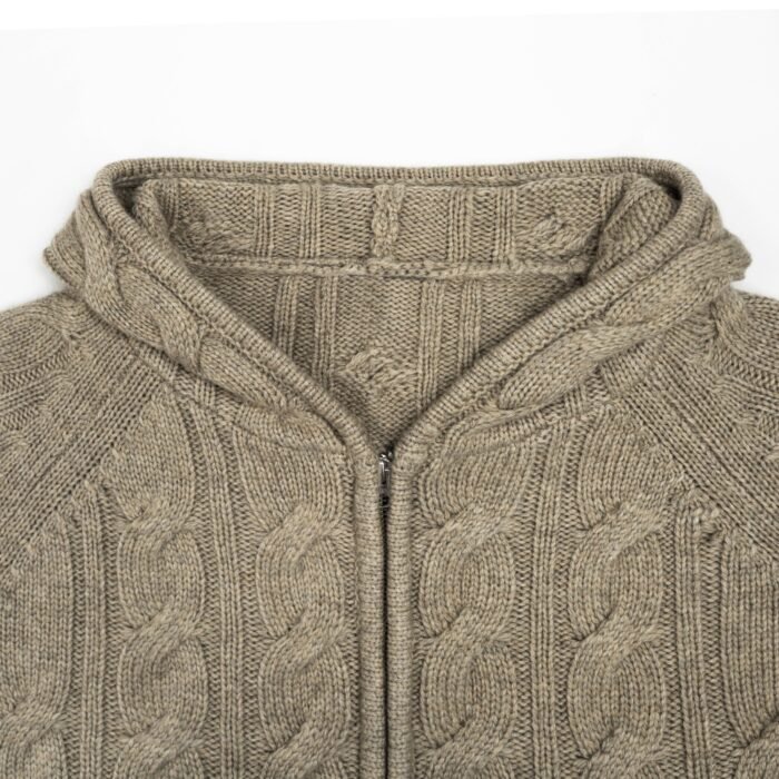 mens hooded sweaters full zip cardigan pocket cable jacquard graphic 100 wool mens Sweaters distributor Ainear-clothing