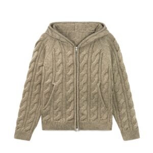 mens hooded sweaters full zip cardigan pocket cable jacquard graphic 100 wool mens Sweaters distributor Ainear-clothing