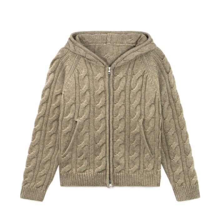 mens hooded sweaters full zip cardigan pocket cable jacquard graphic 100 wool mens Sweaters distributor Ainear-clothing