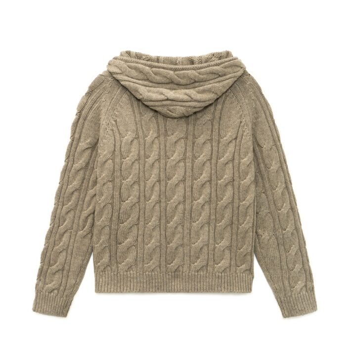 mens hooded sweaters full zip cardigan pocket cable jacquard graphic 100 wool mens Sweaters distributor Ainear-clothing