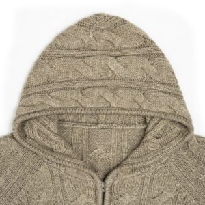 wool cardigan hooded full zip cable jacquard graphic