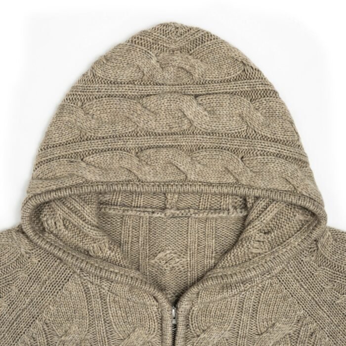mens hooded sweaters full zip cardigan pocket cable jacquard graphic 100 wool mens Sweaters distributor Ainear-clothing