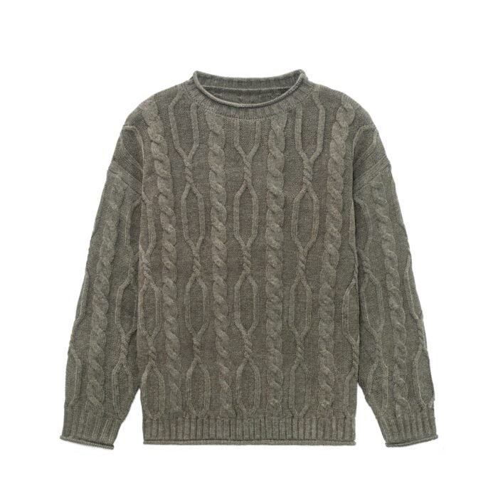 mens Sweaters wholesale acrylic jacquard cable acid wash mens knit sweaters from Ireland