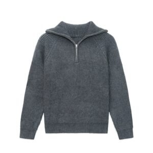 acrylic pullove 1/4 zip shawl collar ribbed
