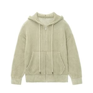 wool cardigan hooded full zip pocket weave striped