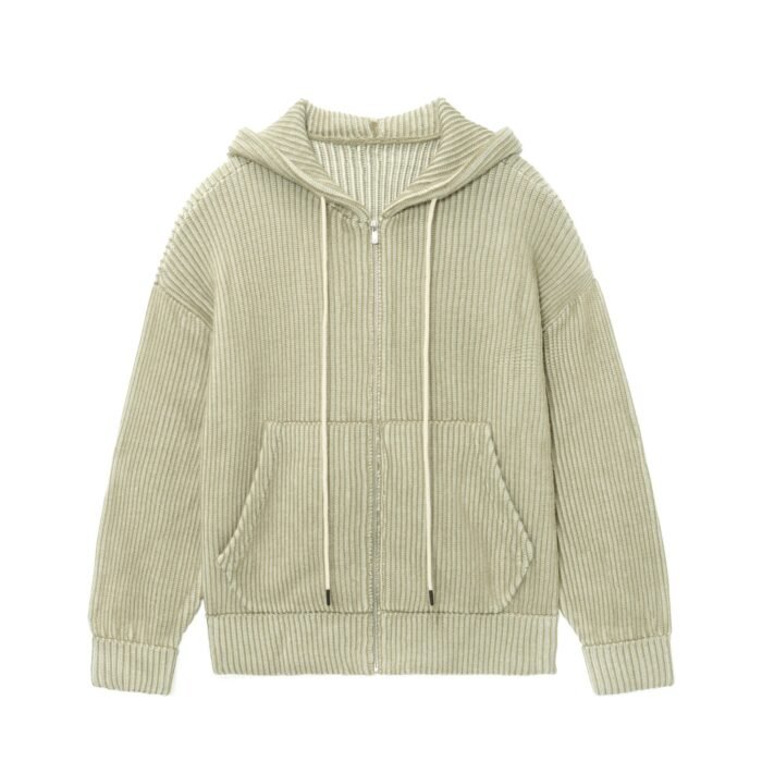 mens hooded sweaters full zip cardigan pocket 100 wool weave striped mens Sweaters OEM ODM