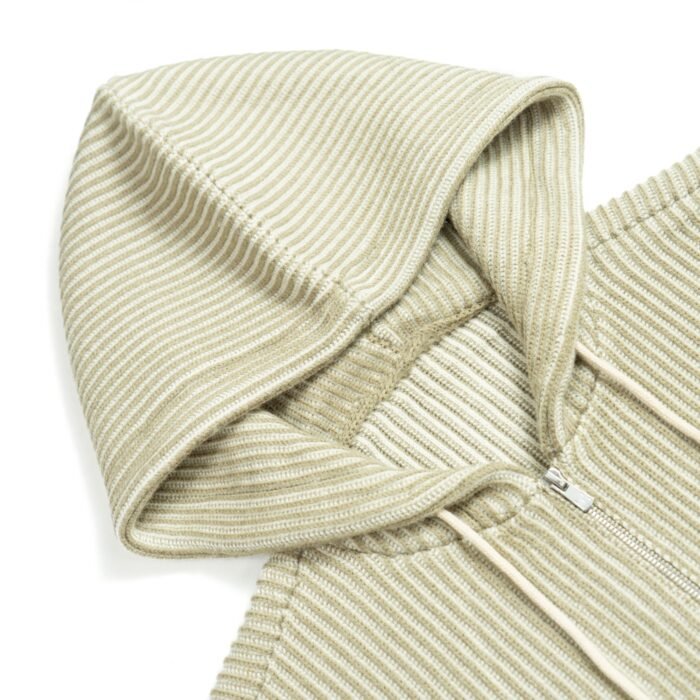mens hooded sweaters full zip cardigan pocket 100 wool weave striped mens Sweaters OEM ODM