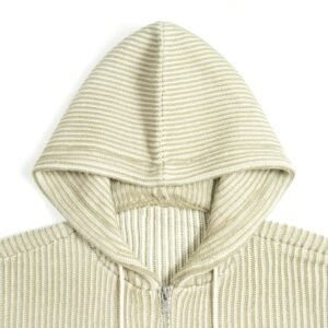 wool cardigan hooded full zip pocket weave striped