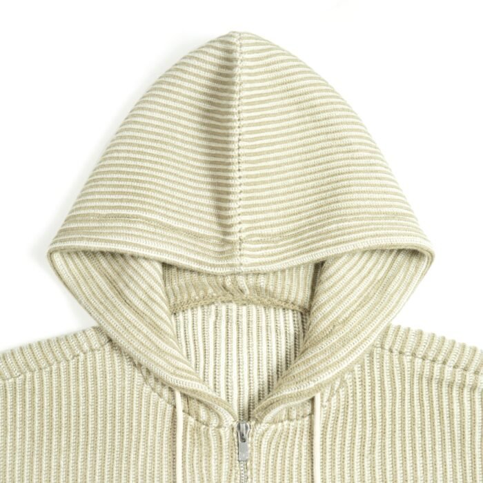 mens hooded sweaters full zip cardigan pocket 100 wool weave striped mens Sweaters OEM ODM