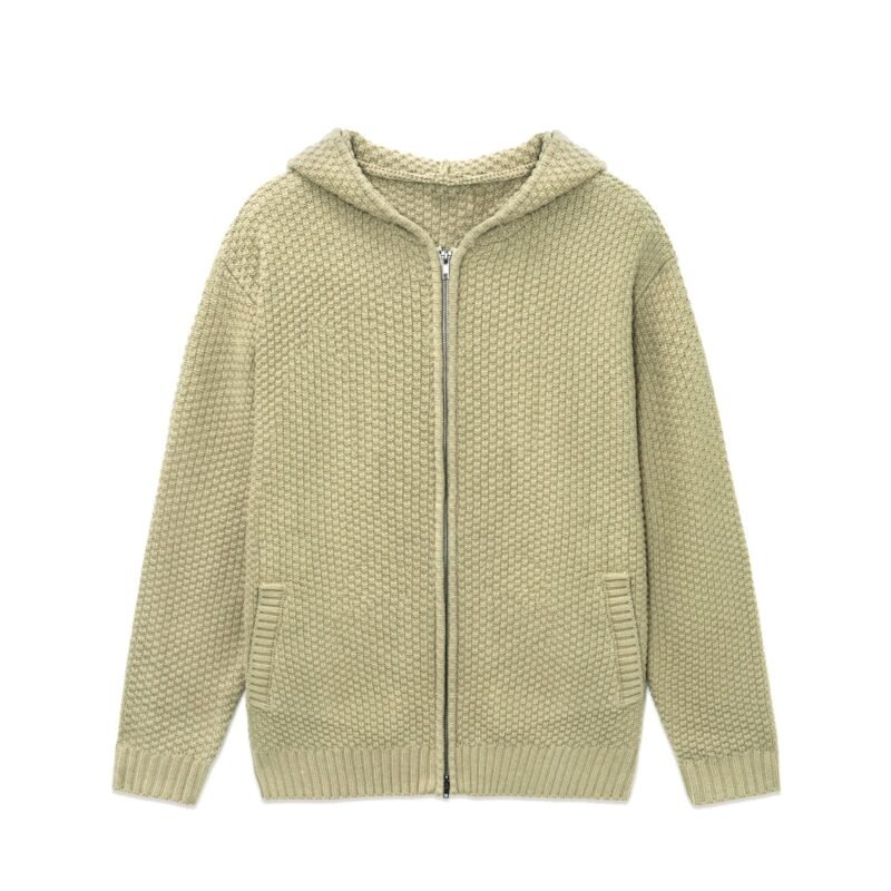 wool hoodie crochet striped full zip