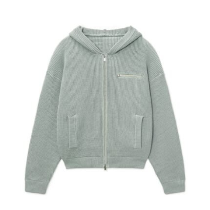 cotton full zip hoodie solid color jacquard ribbed with zipper pocket