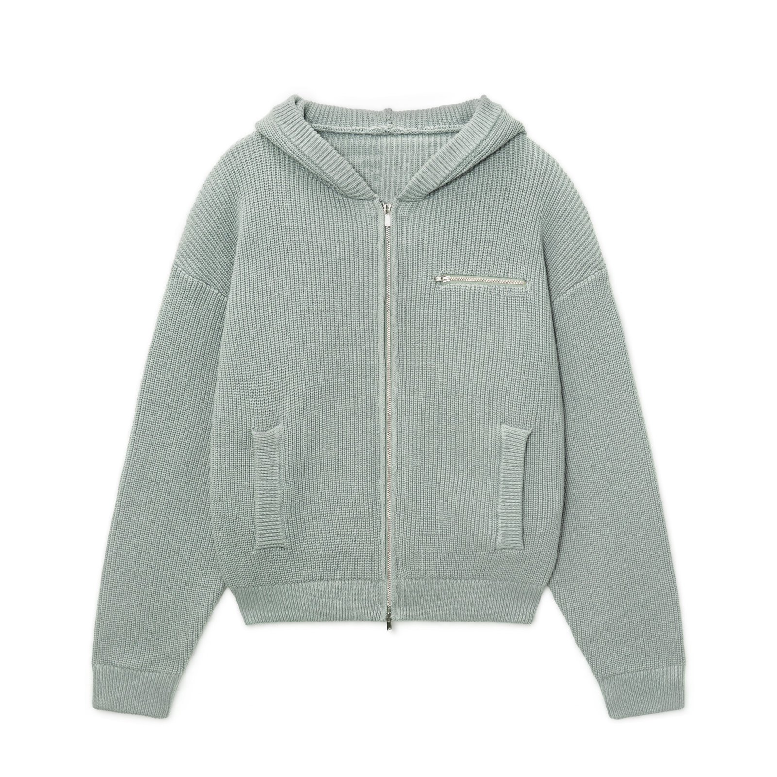cotton full zip hoodie solid color jacquard ribbed with zipper pocket