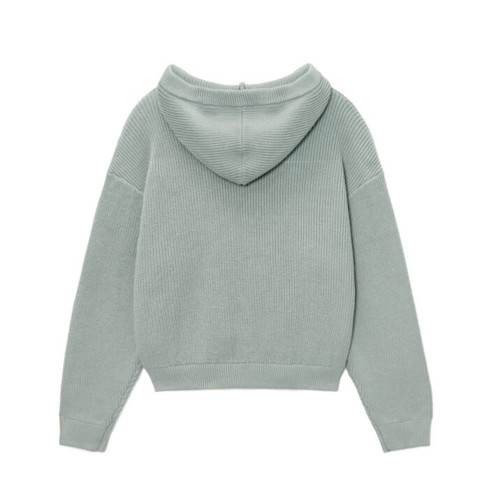 cotton full zip hoodie solid color jacquard ribbed with zipper pocket