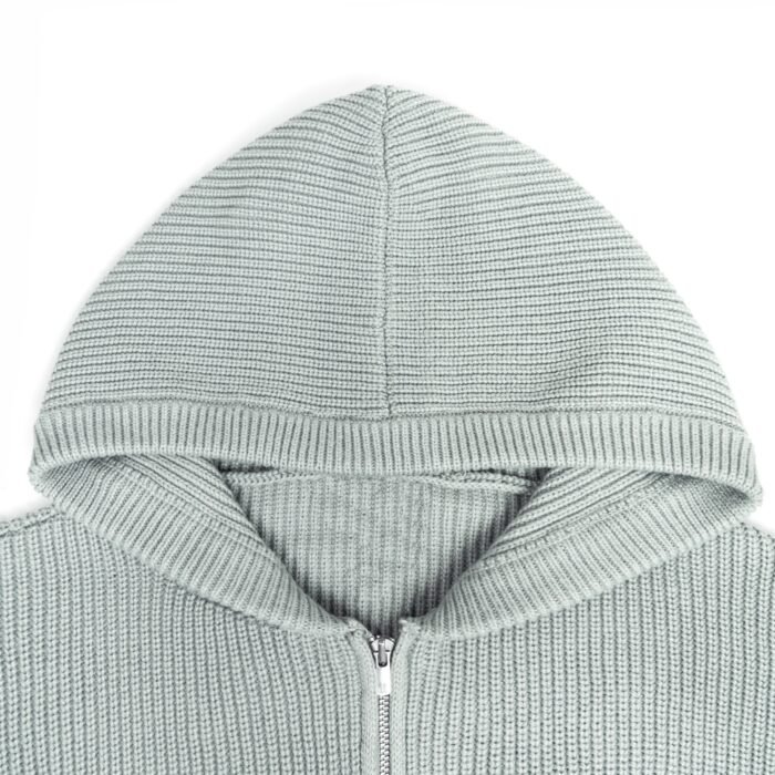 cotton full zip hoodie solid color jacquard ribbed with zipper pocket