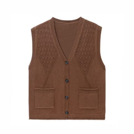 wool vest Hollow sweater waffle graphic button pocket mens Sweaters manufacturer Ainear-clothing