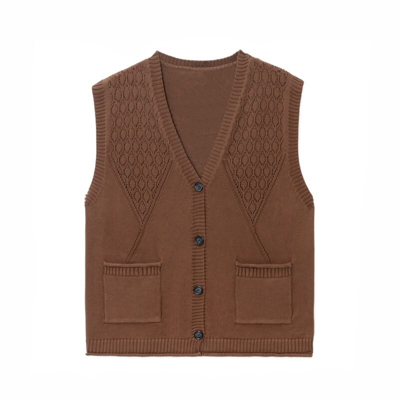 wool vest Hollow waffle graphic button pocket