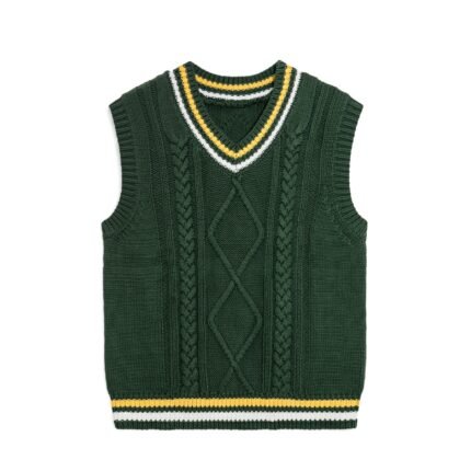 cotton college cable weave striped vest preppy varsity Fraternities vest sweater mens Sweaters custom