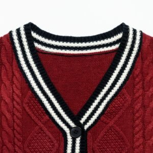 wool cardigan red college cable weave