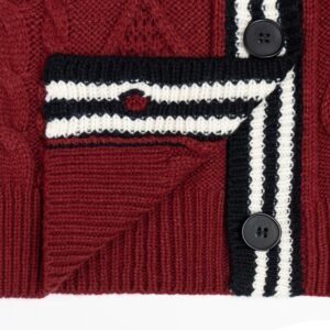 wool cardigan red college cable weave