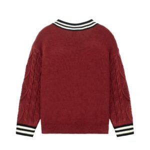 wool cardigan red college cable weave