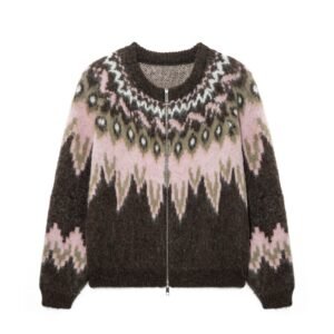 wool cardigan fair isle graphic full zip