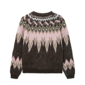wool cardigan fair isle graphic full zip