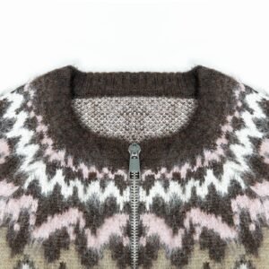 wool cardigan fair isle graphic full zip